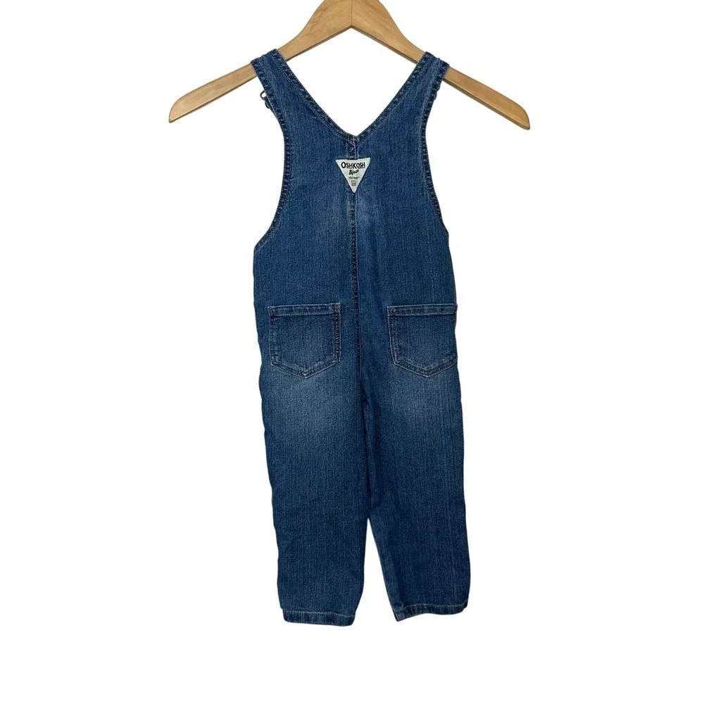 Oshkosh B'gosh Blue Vestbak Overalls Toddler Girl Heart Pocket 2T Ruched Pockets